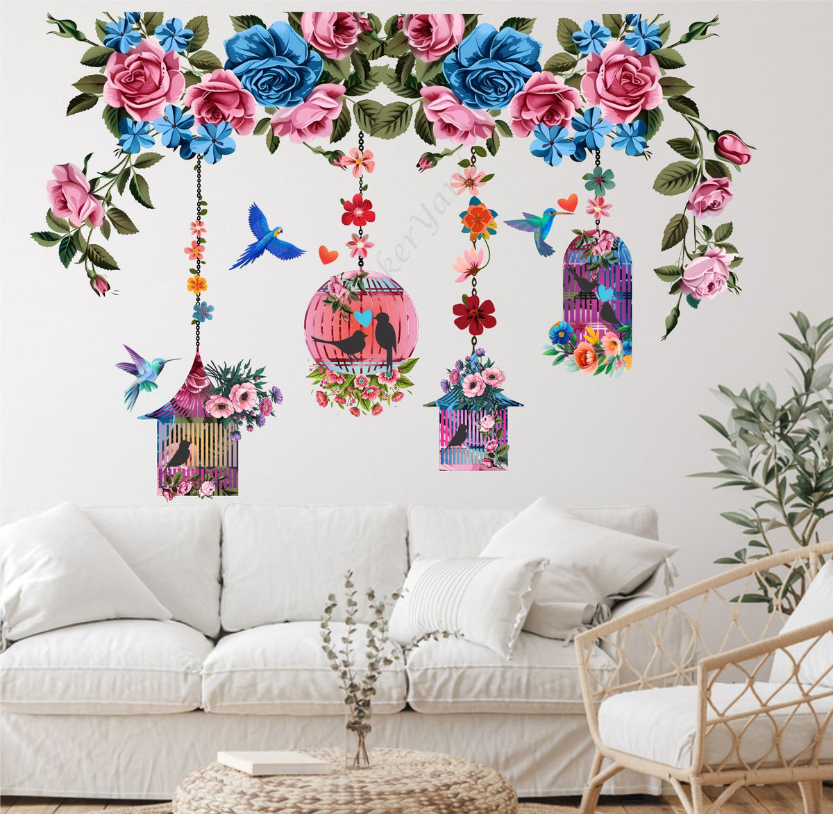 FramingoKart  PVC Vinyl  Lantern Floral Wall Sticker Big Size Room Walls Home Decor Self Adhesive Sticker  (multicolour,size-94x63cm)