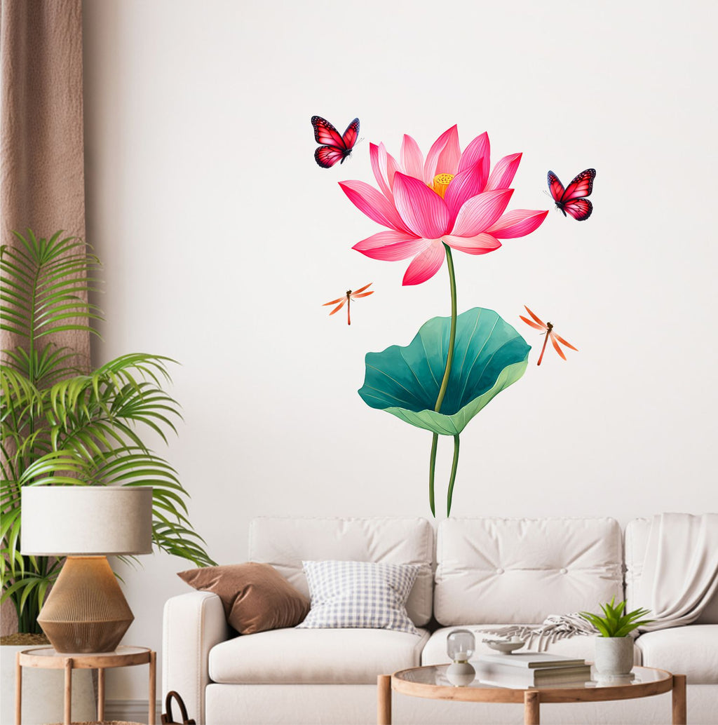 FramingoKart  PVC Vinyl Lotus & Butterflies Wall Sticker Big Size Room Walls Home Decor Self Adhesive Sticker (multicolour,size-63x91cm)