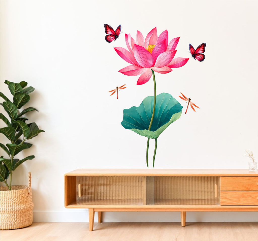 FramingoKart  PVC Vinyl Lotus & Butterflies Wall Sticker Big Size Room Walls Home Decor Self Adhesive Sticker (multicolour,size-63x91cm)