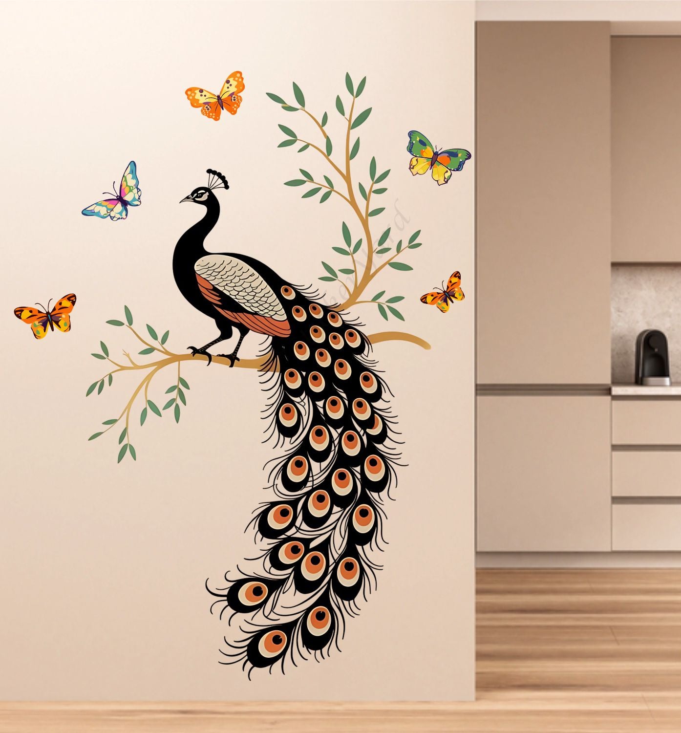 FramingoKart  PVC Vinyl Peacock On Branch Wall Sticker Big Size Room Walls Home Decor Self Adhesive Sticker (multicolour,size-63x91cm)
