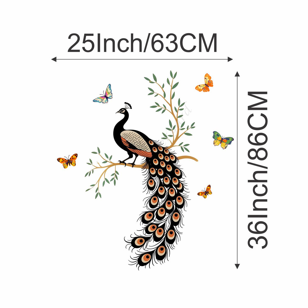 FramingoKart  PVC Vinyl Peacock On Branch Wall Sticker Big Size Room Walls Home Decor Self Adhesive Sticker (multicolour,size-63x91cm)