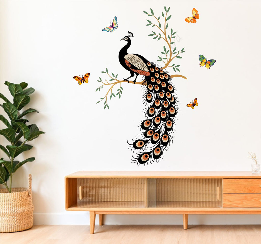FramingoKart  PVC Vinyl Peacock On Branch Wall Sticker Big Size Room Walls Home Decor Self Adhesive Sticker (multicolour,size-63x91cm)