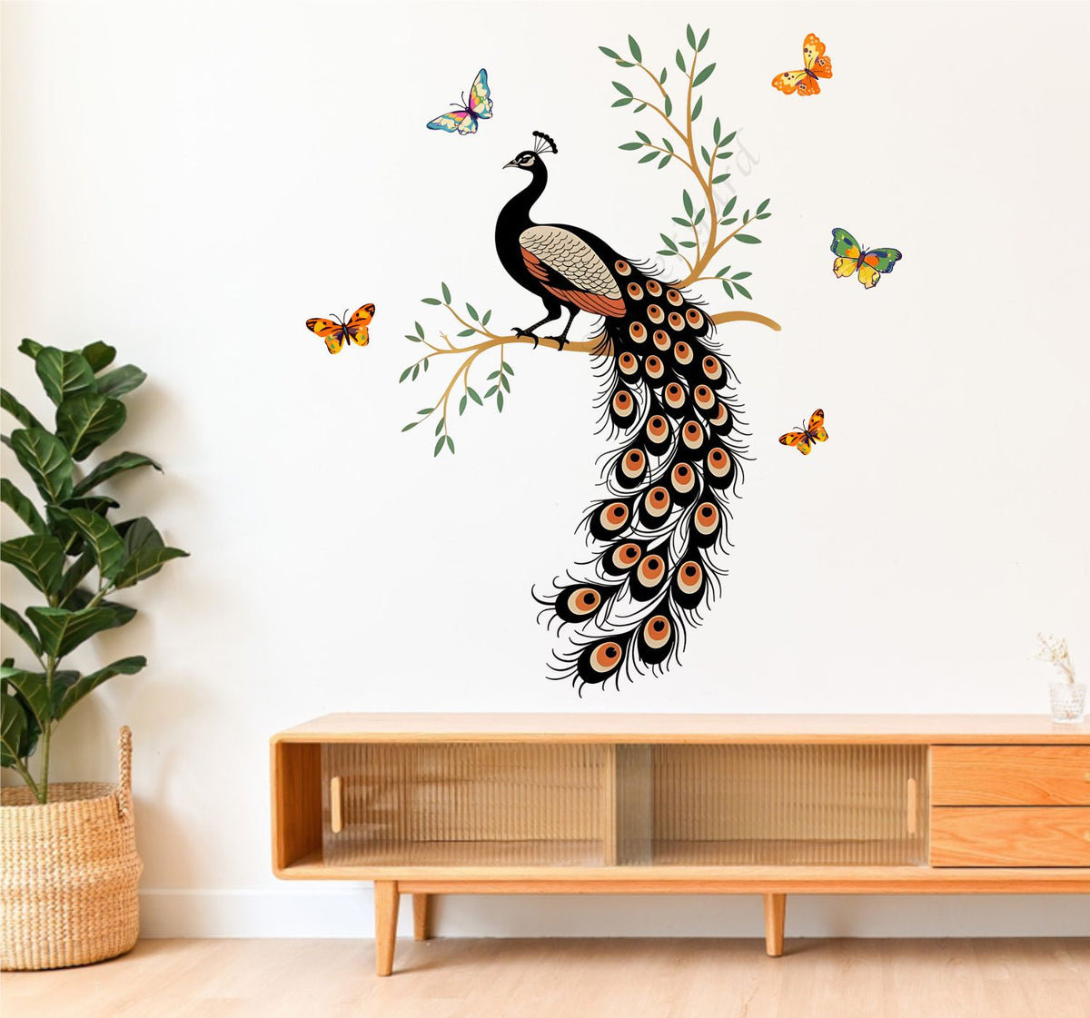 FramingoKart  PVC Vinyl Peacock On Branch Wall Sticker Big Size Room Walls Home Decor Self Adhesive Sticker (multicolour,size-63x91cm)
