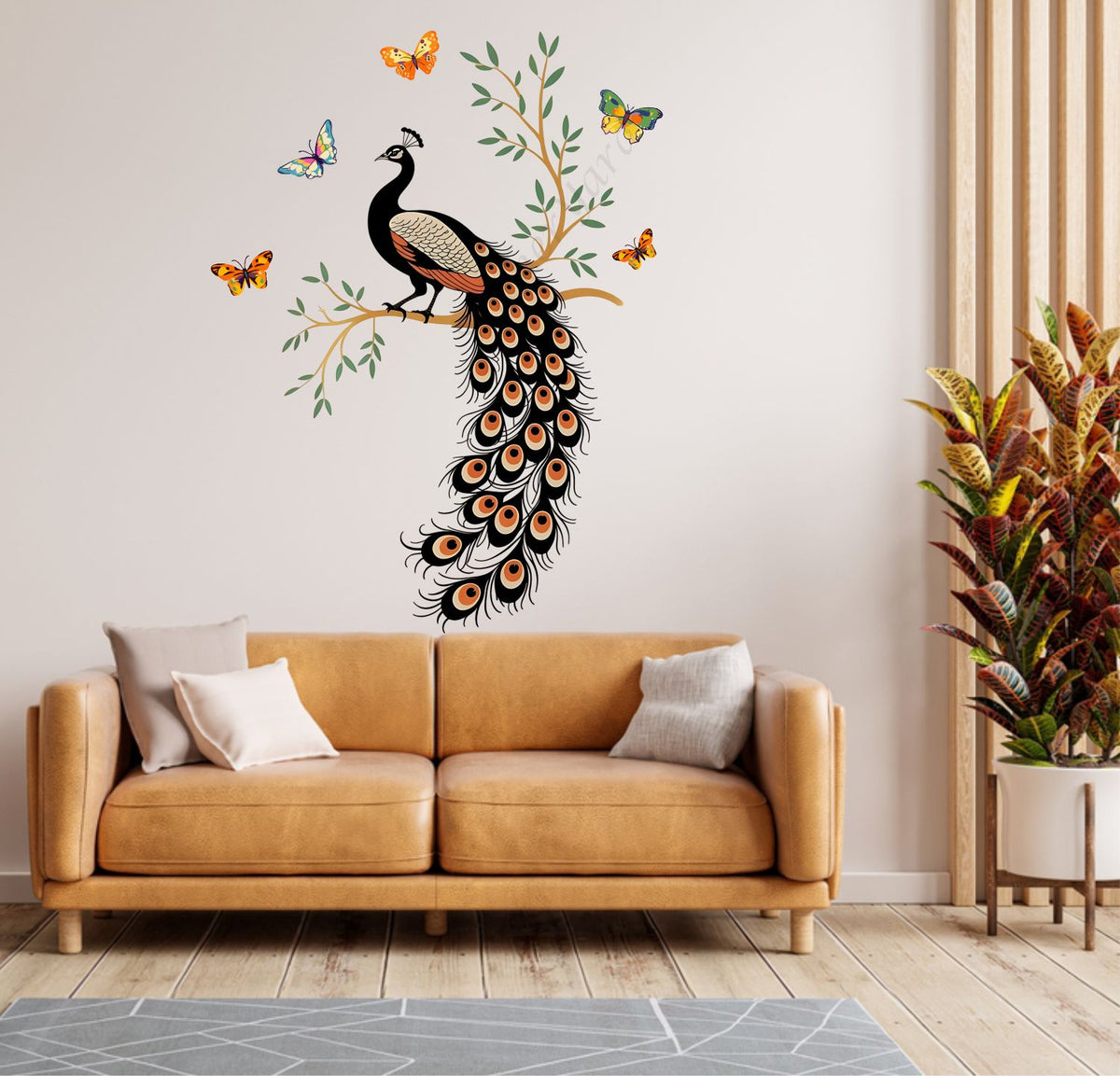 FramingoKart  PVC Vinyl Peacock On Branch Wall Sticker Big Size Room Walls Home Decor Self Adhesive Sticker (multicolour,size-63x91cm)