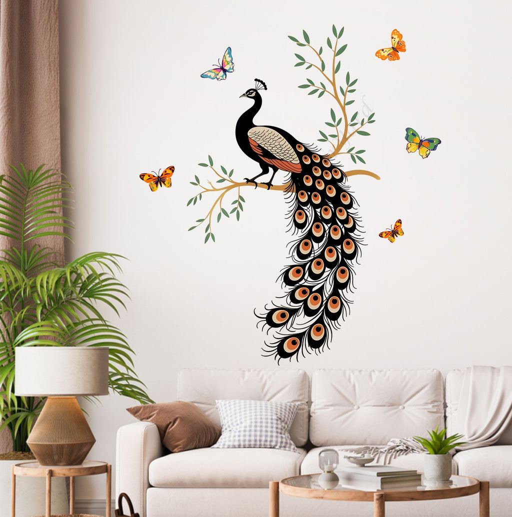 FramingoKart  PVC Vinyl Peacock On Branch Wall Sticker Big Size Room Walls Home Decor Self Adhesive Sticker (multicolour,size-63x91cm)