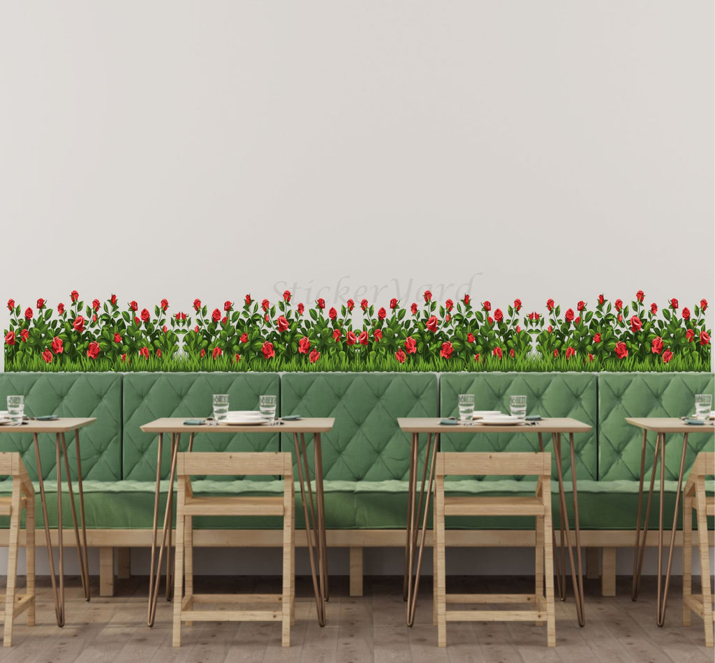 FramingoKart  PVC Vinyl Roses Grass Wall Sticker Big Size Room Walls Home Decor Self Adhesive Sticker (multicolour,size-152x13cm)