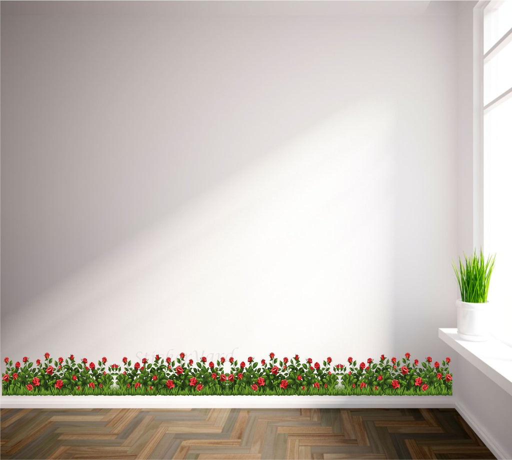 FramingoKart  PVC Vinyl Roses Grass Wall Sticker Big Size Room Walls Home Decor Self Adhesive Sticker (multicolour,size-152x13cm)