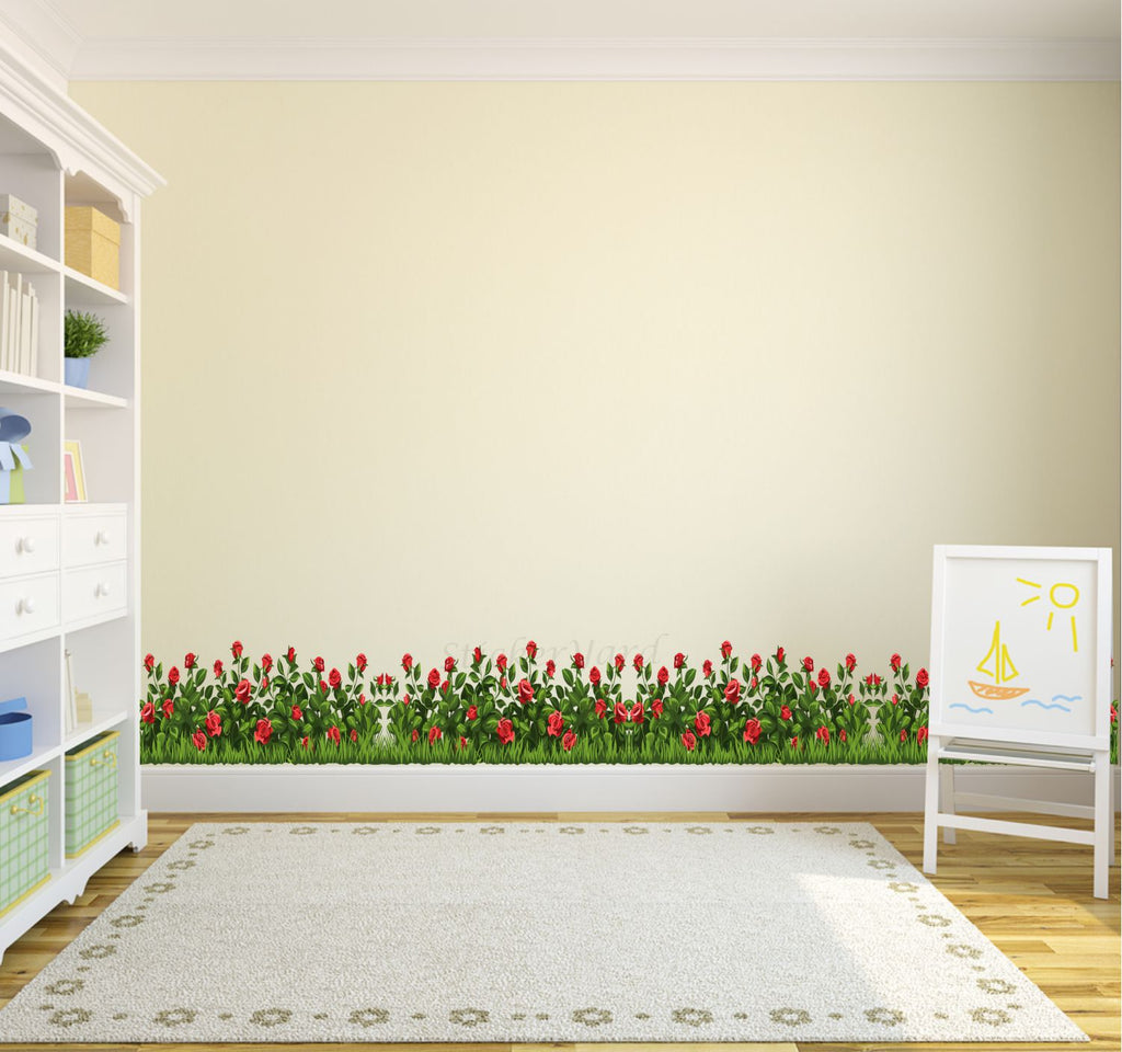 FramingoKart  PVC Vinyl Roses Grass Wall Sticker Big Size Room Walls Home Decor Self Adhesive Sticker (multicolour,size-152x13cm)