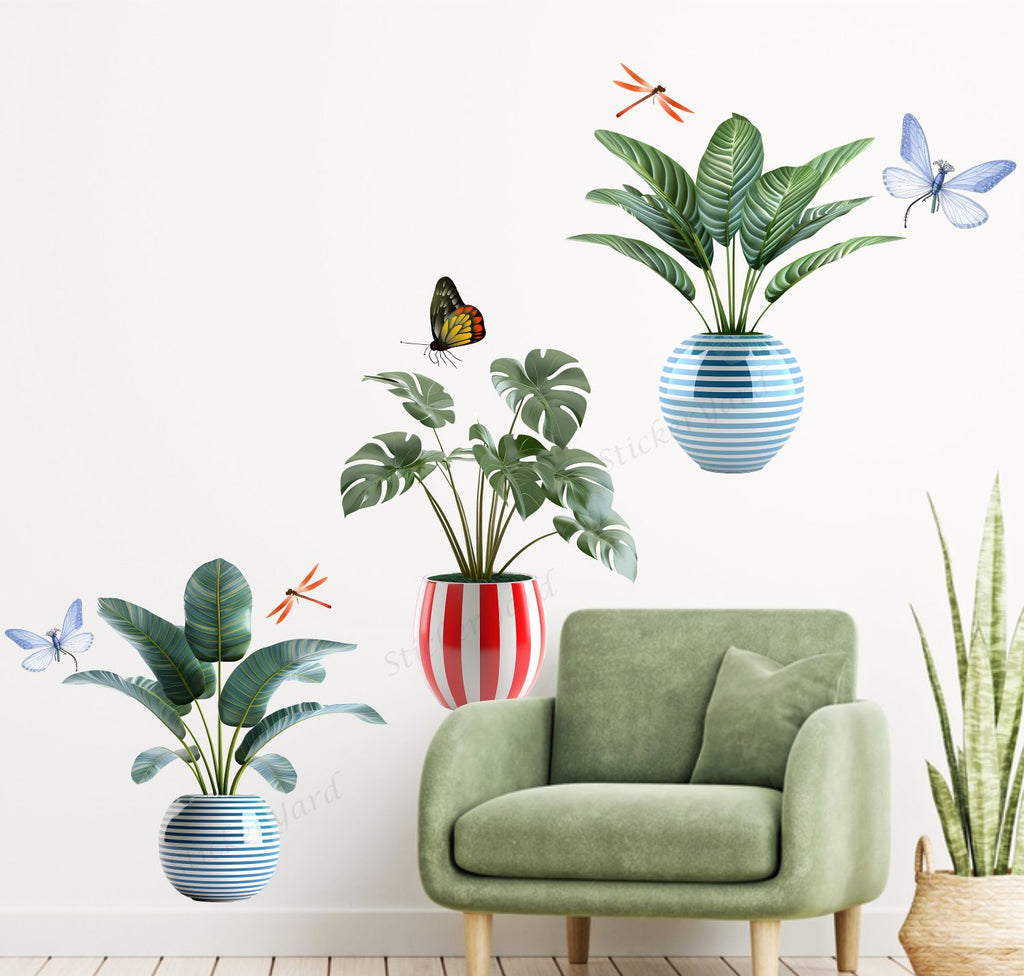 FramingoKart  PVC Vinyl Nature Flower Pots Wall Sticker Big Size Room Walls Home Décor Self Adhesive Sticker