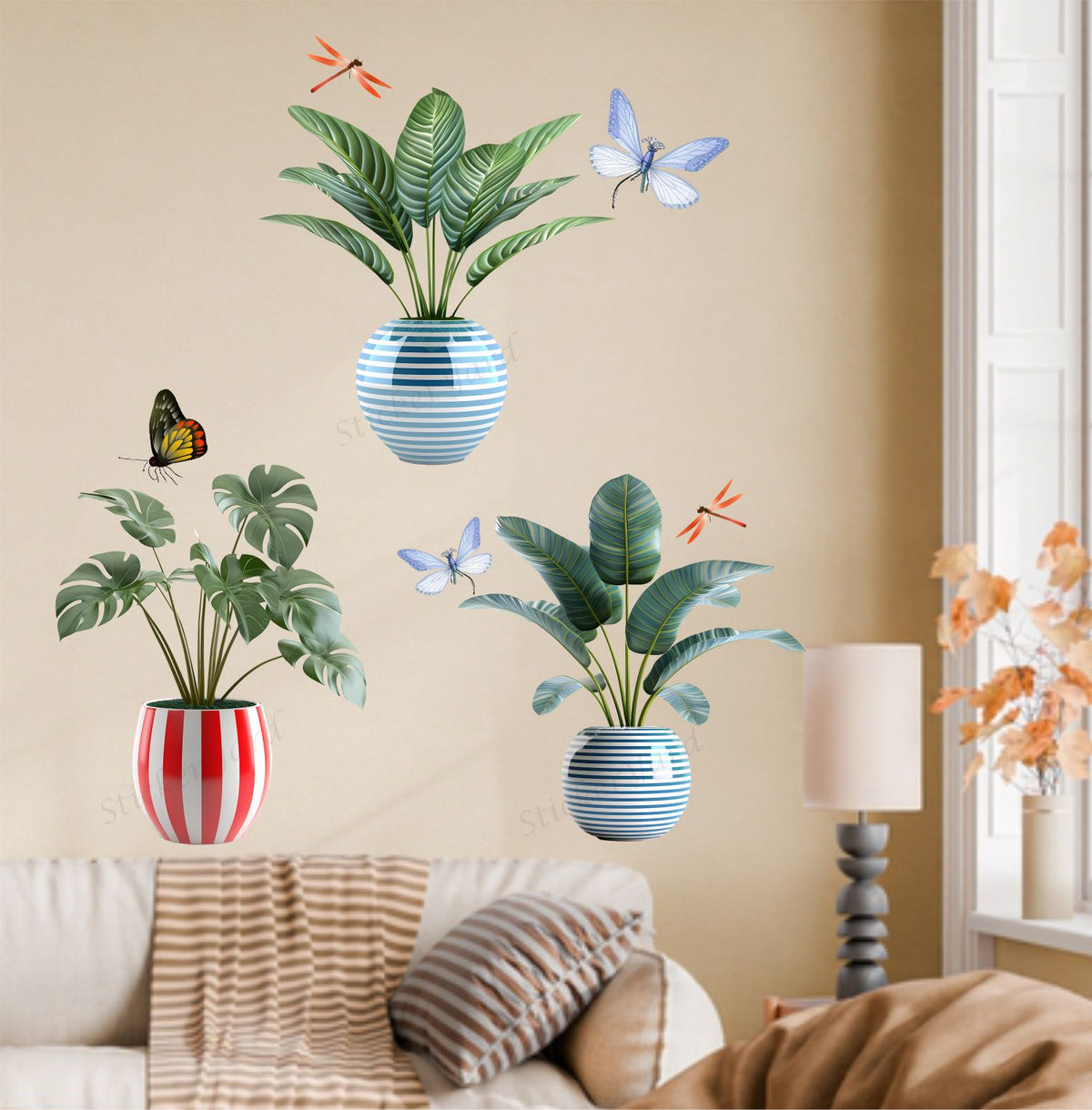 FramingoKart  PVC Vinyl Nature Flower Pots Wall Sticker Big Size Room Walls Home Décor Self Adhesive Sticker