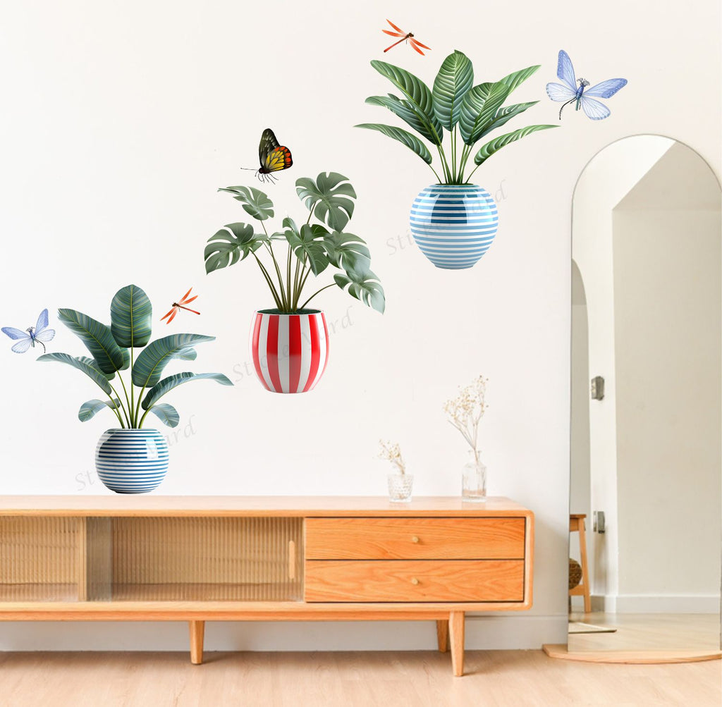 FramingoKart  PVC Vinyl Nature Flower Pots Wall Sticker Big Size Room Walls Home Décor Self Adhesive Sticker