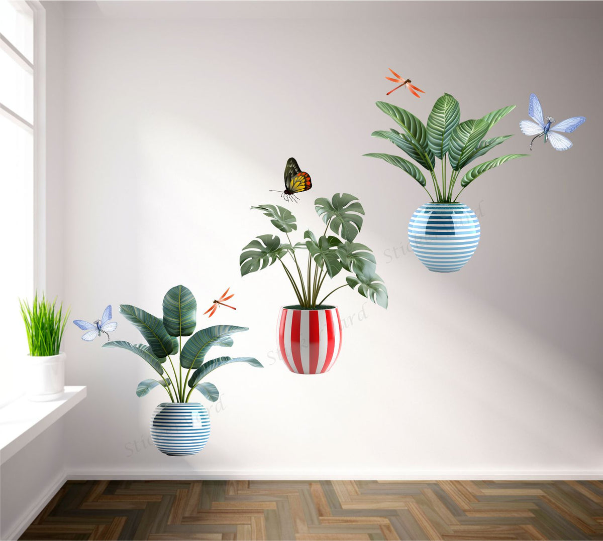 FramingoKart  PVC Vinyl Nature Flower Pots Wall Sticker Big Size Room Walls Home Décor Self Adhesive Sticker