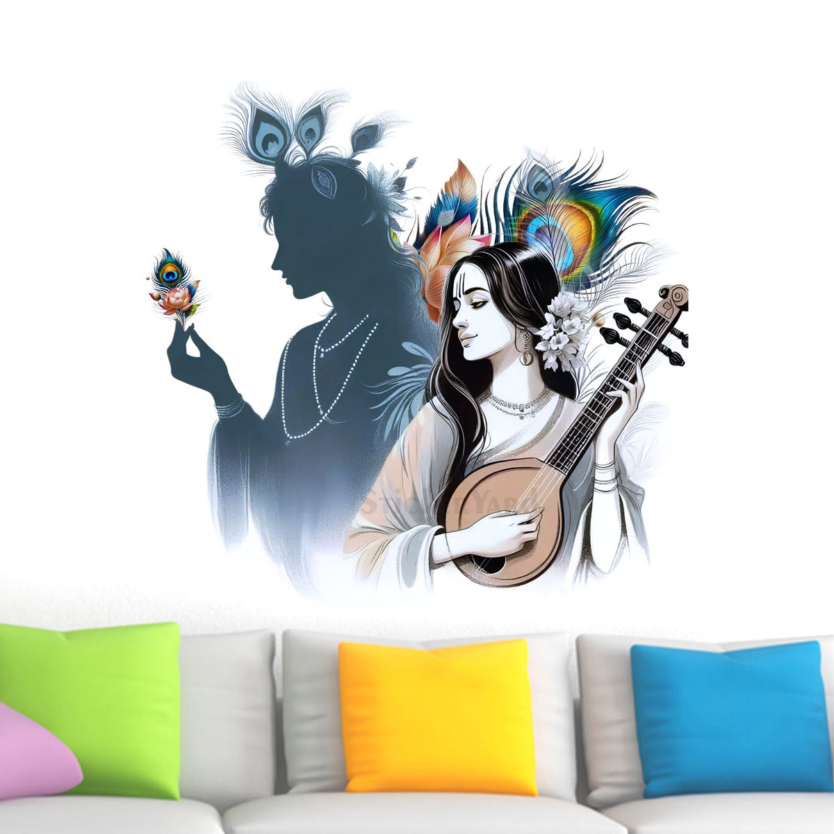 FramingoKart  PVC Vinyl Radha Krishna  Wall Sticker Big Size Room Walls Home Décor Self Adhesive Sticker