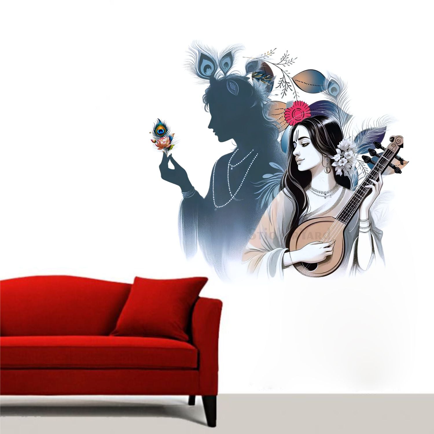 FramingoKart  PVC Vinyl Meera Radha Krishna Wall Sticker Big Size Room Walls Home Décor Self Adhesive Sticker
