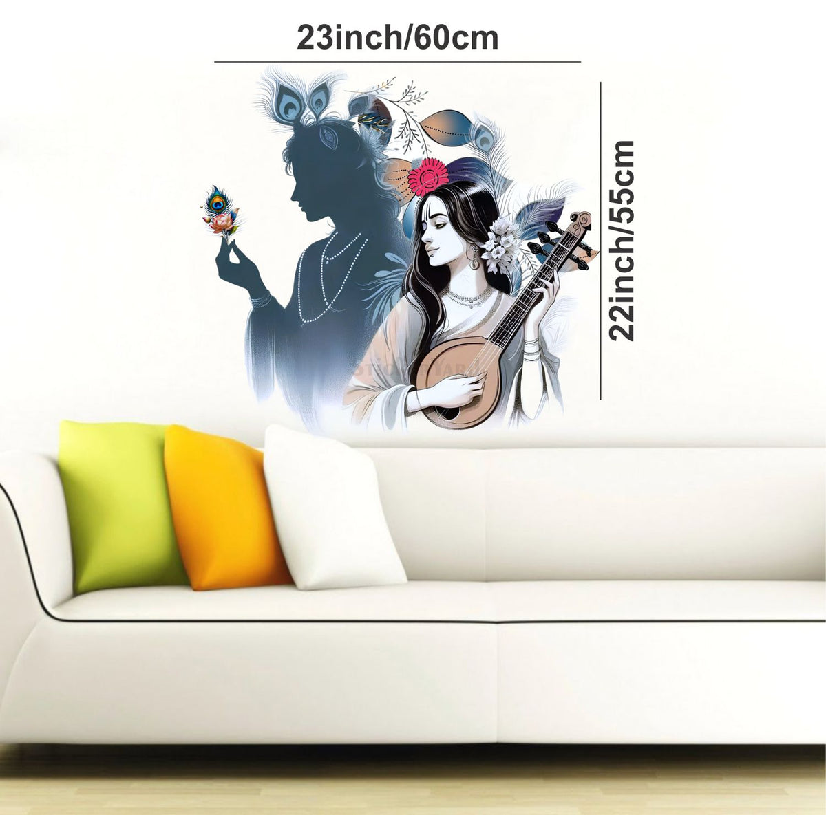 FramingoKart  PVC Vinyl Meera Radha Krishna Wall Sticker Big Size Room Walls Home Décor Self Adhesive Sticker