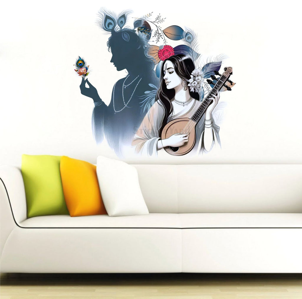FramingoKart  PVC Vinyl Meera Radha Krishna Wall Sticker Big Size Room Walls Home Décor Self Adhesive Sticker