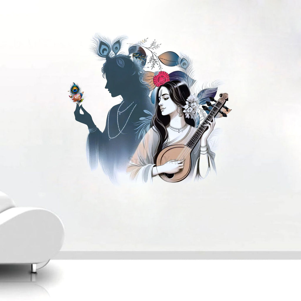 FramingoKart  PVC Vinyl Meera Radha Krishna Wall Sticker Big Size Room Walls Home Décor Self Adhesive Sticker