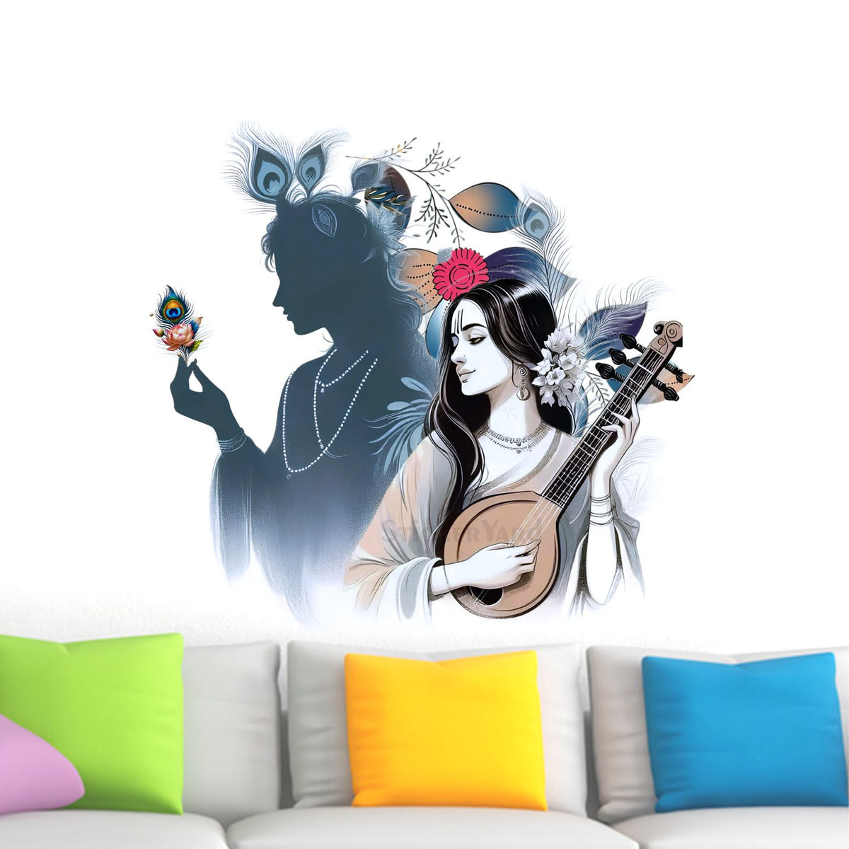FramingoKart  PVC Vinyl Meera Radha Krishna Wall Sticker Big Size Room Walls Home Décor Self Adhesive Sticker