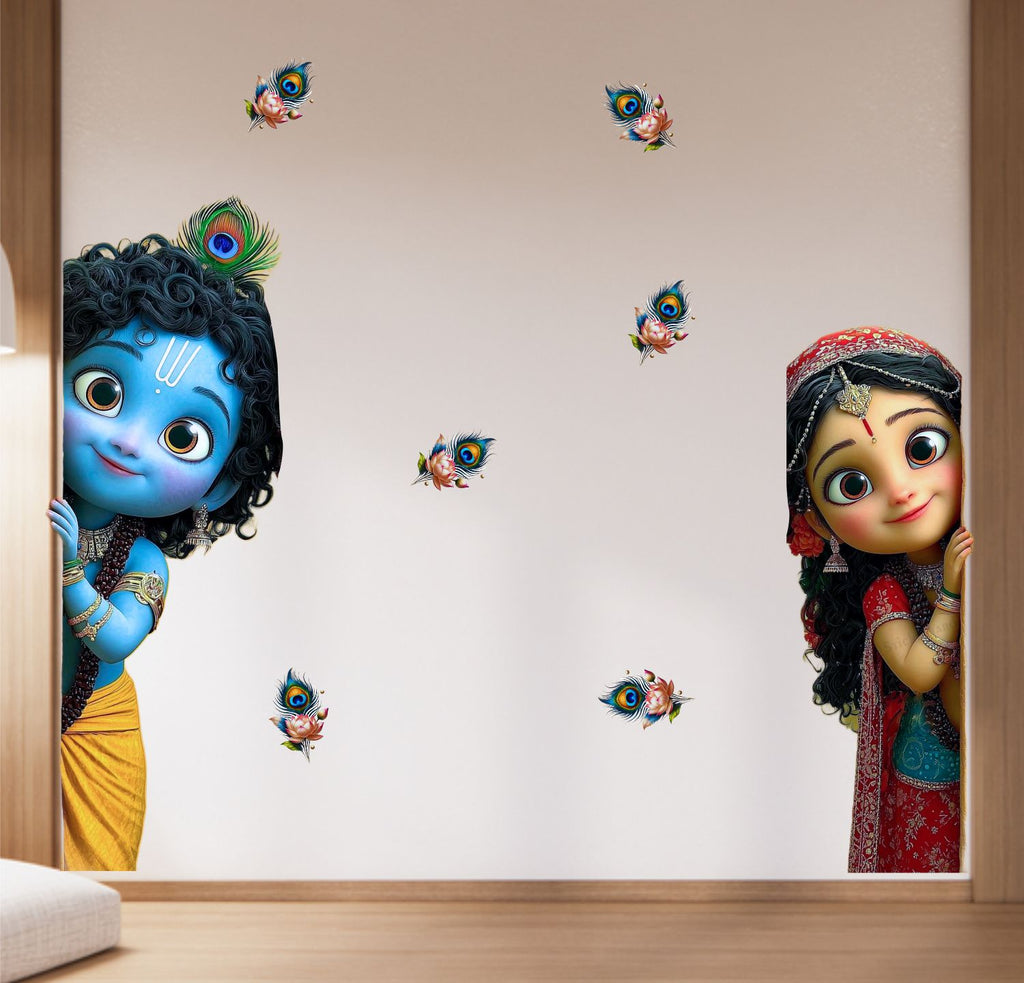 FramingoKart  PVC Vinyl Bal Krishna Radha  Wall Sticker Big Size Room Walls Home Décor Self Adhesive Sticker