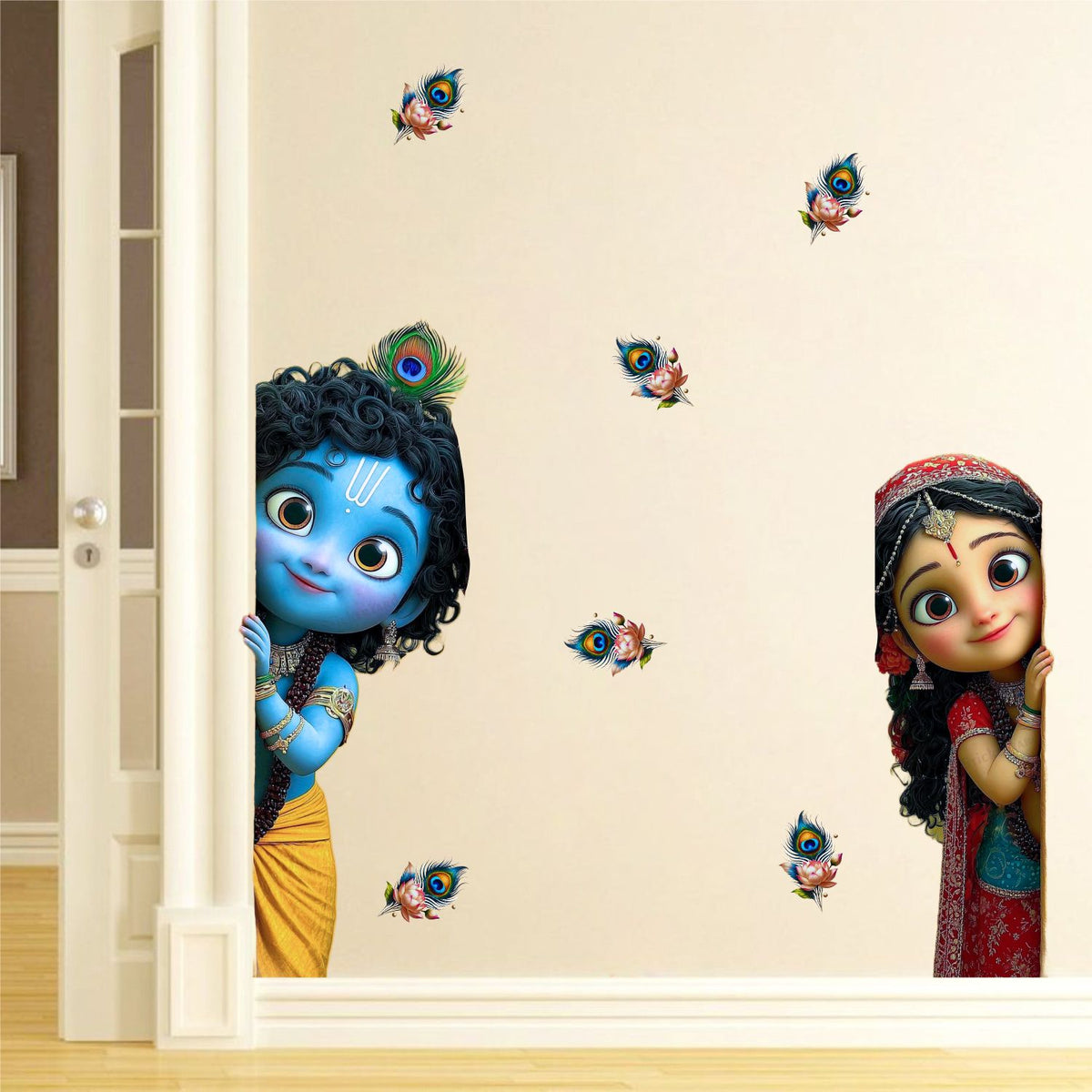 FramingoKart  PVC Vinyl Bal Krishna Radha  Wall Sticker Big Size Room Walls Home Décor Self Adhesive Sticker