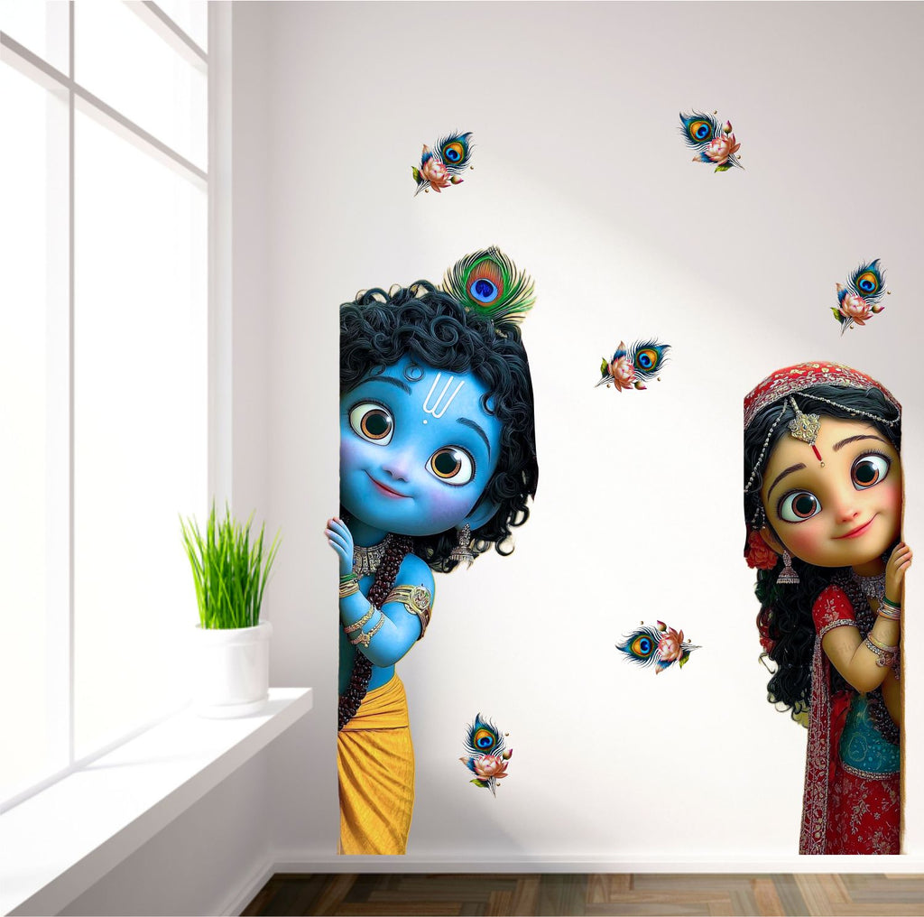FramingoKart  PVC Vinyl Bal Krishna Radha  Wall Sticker Big Size Room Walls Home Décor Self Adhesive Sticker
