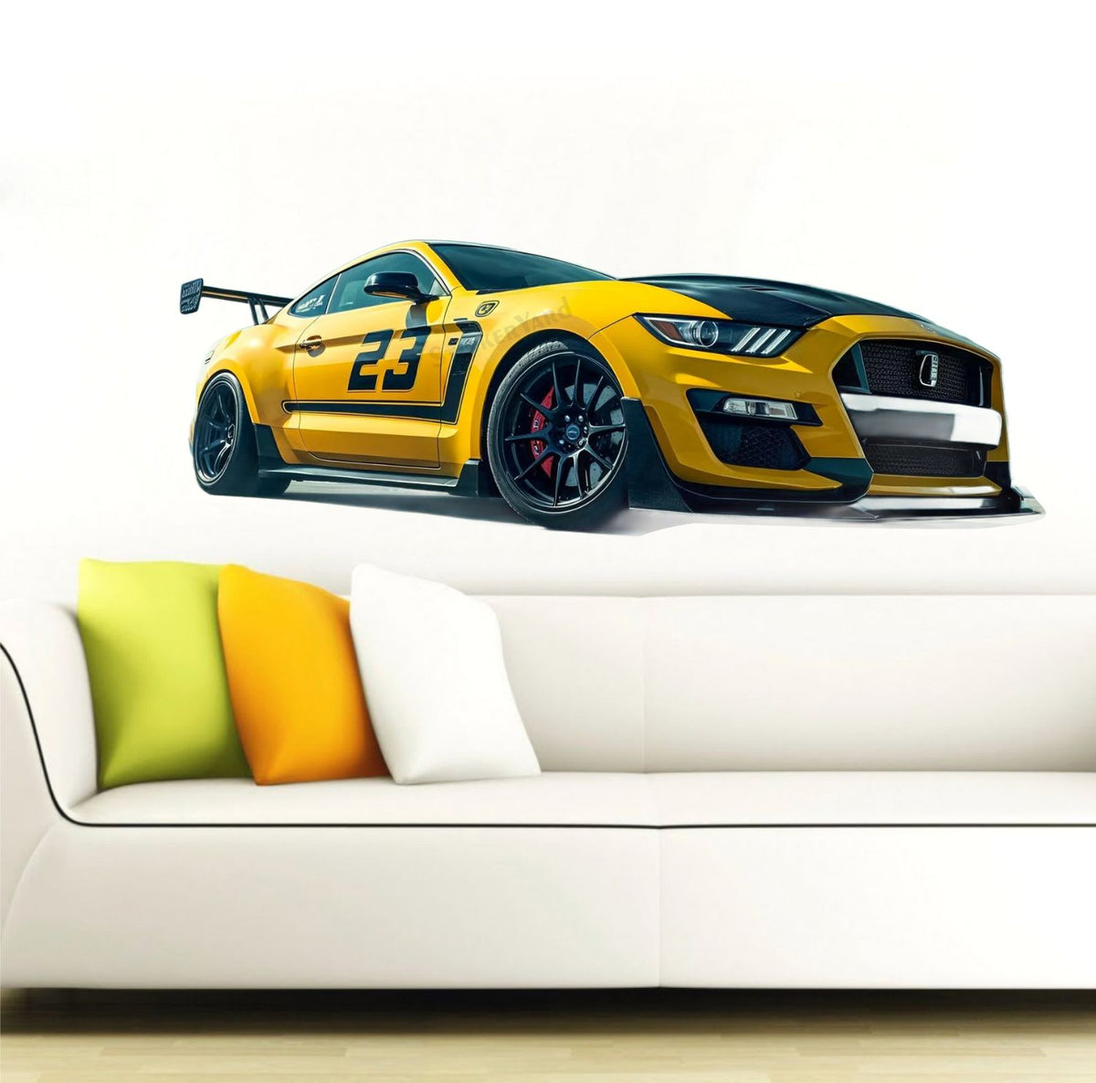 FramingoKart  PVC Vinyl Yellow Car Art Wall Sticker Big Size Room Walls Home Décor Self Adhesive Sticker