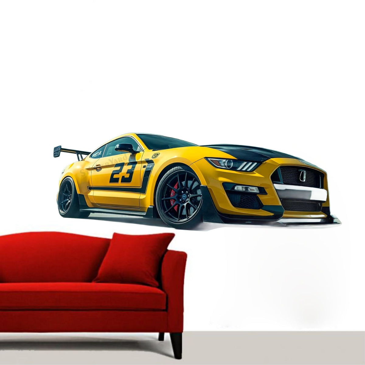 FramingoKart  PVC Vinyl Yellow Car Art Wall Sticker Big Size Room Walls Home Décor Self Adhesive Sticker