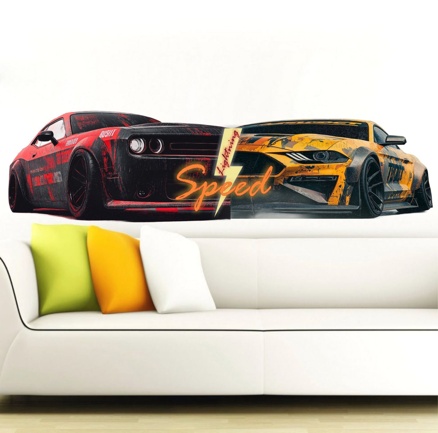 FramingoKart  PVC Vinyl Speed Cars Design Art Wall Sticker Big Size Room Walls Home Décor Self Adhesive Sticker