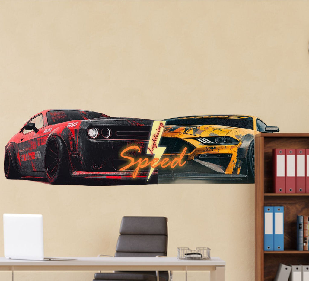 FramingoKart  PVC Vinyl Speed Cars Design Art Wall Sticker Big Size Room Walls Home Décor Self Adhesive Sticker