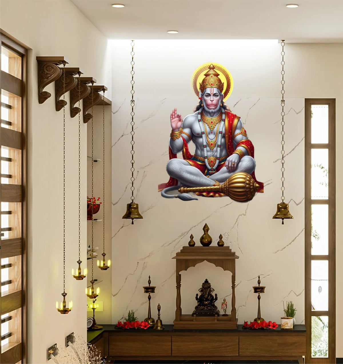 FramingoKart  PVC Vinyl Lord Hanuman Ji Meditating Wall Sticker Big Size Room Walls Home Décor Self Adhesive Sticker