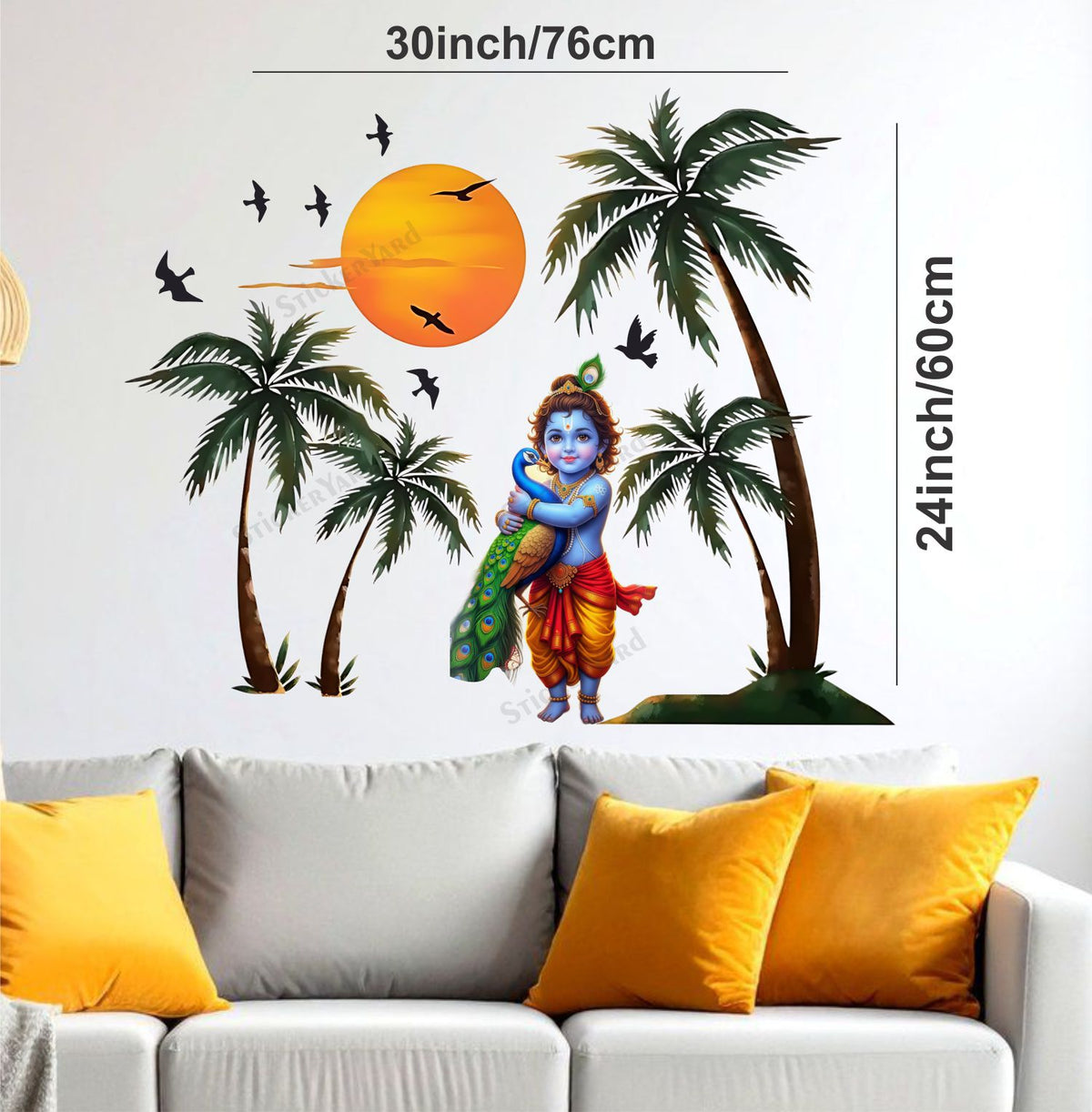 FramingoKart  PVC Vinyl Sunset Bal krishna Peacock In hands Wall Sticker Big Size Room Walls Home Décor Self Adhesive Sticker