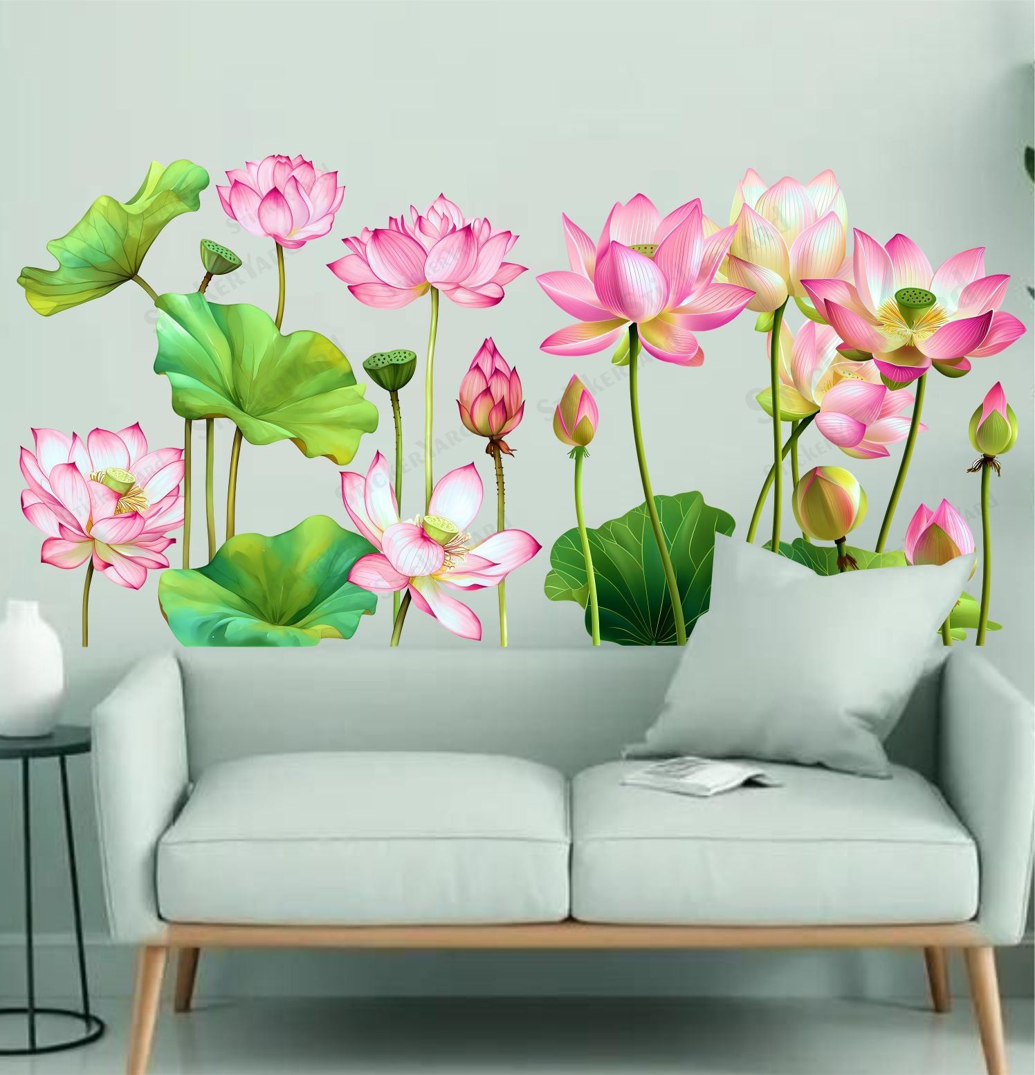 FramingoKart  PVC Vinyl Pink Lotus Flowers With Leaves Wall Sticker Big Size Room Walls Home Décor Self Adhesive Sticker