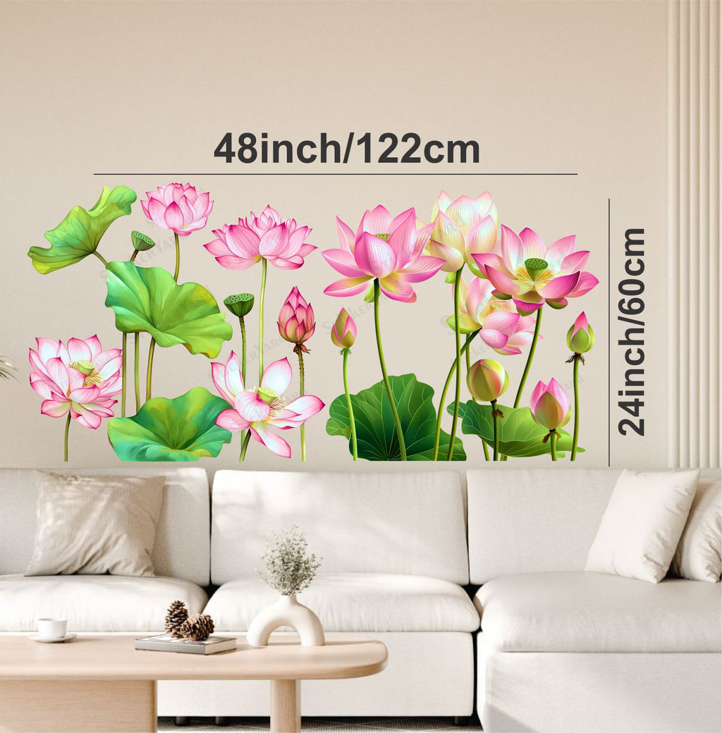 FramingoKart  PVC Vinyl Pink Lotus Flowers With Leaves Wall Sticker Big Size Room Walls Home Décor Self Adhesive Sticker