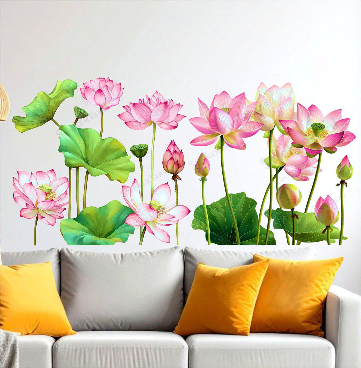 FramingoKart  PVC Vinyl Pink Lotus Flowers With Leaves Wall Sticker Big Size Room Walls Home Décor Self Adhesive Sticker