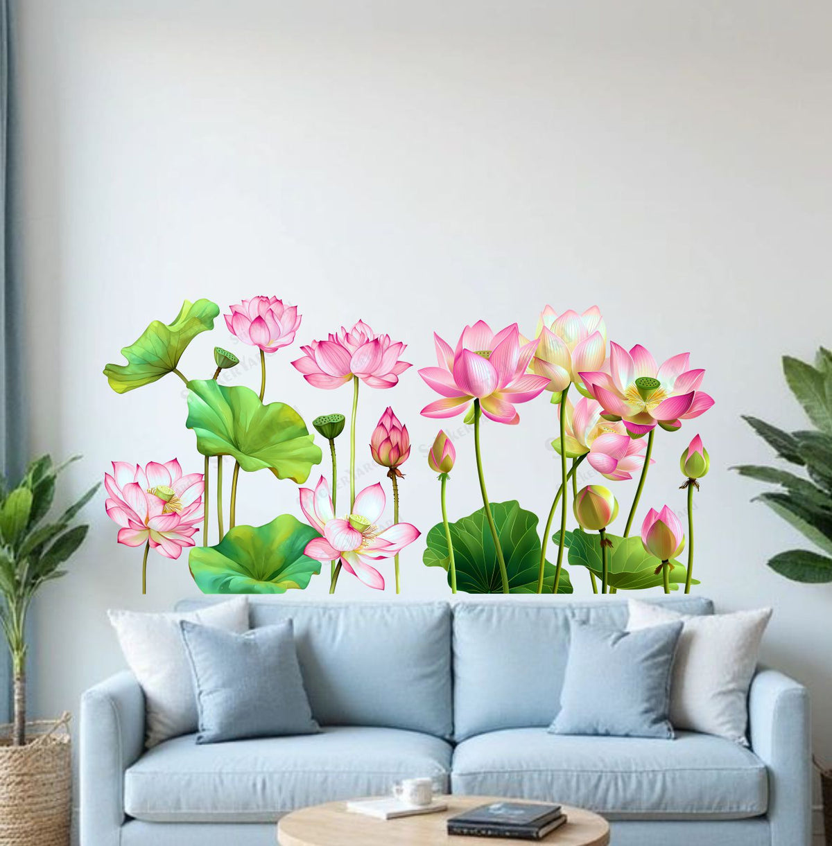 FramingoKart  PVC Vinyl Pink Lotus Flowers With Leaves Wall Sticker Big Size Room Walls Home Décor Self Adhesive Sticker