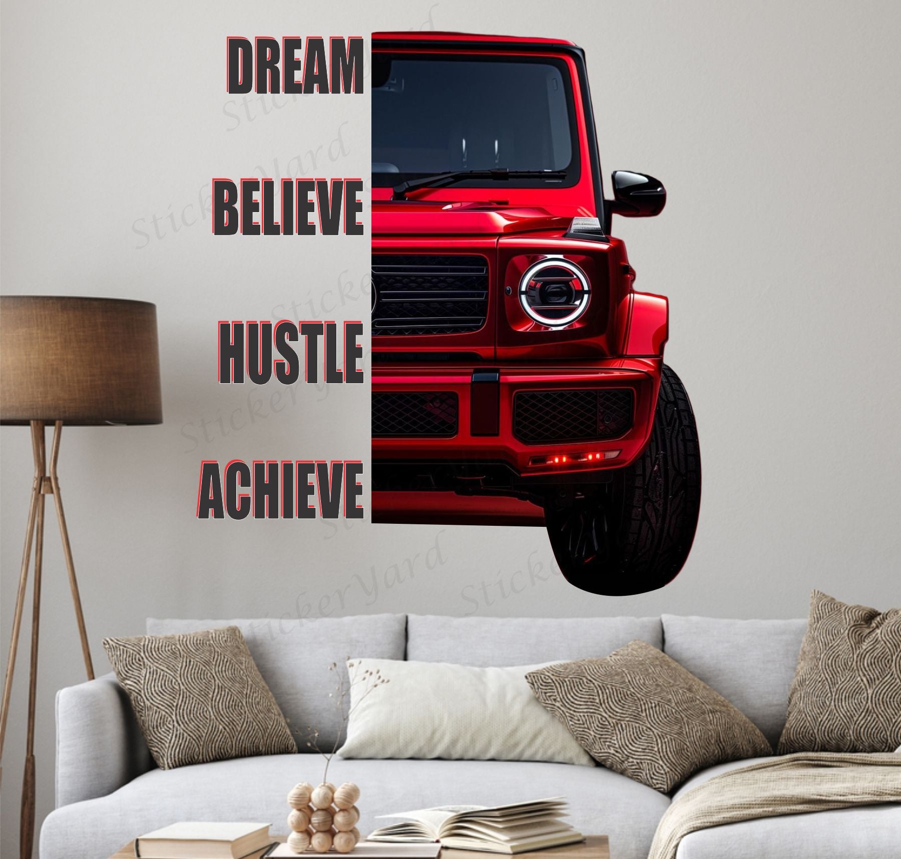 FramingoKart  PVC Vinyl Motivational Hustle Car Quote Racing Car Wall Sticker Big size sticker Self Adhesive Sticker
