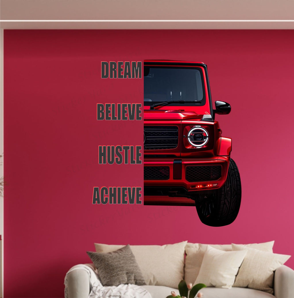 FramingoKart  PVC Vinyl Motivational Hustle Car Quote Racing Car Wall Sticker Big size sticker Self Adhesive Sticker