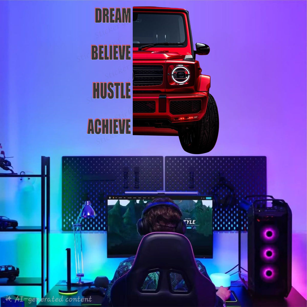 FramingoKart  PVC Vinyl Motivational Hustle Car Quote Racing Car Wall Sticker Big size sticker Self Adhesive Sticker
