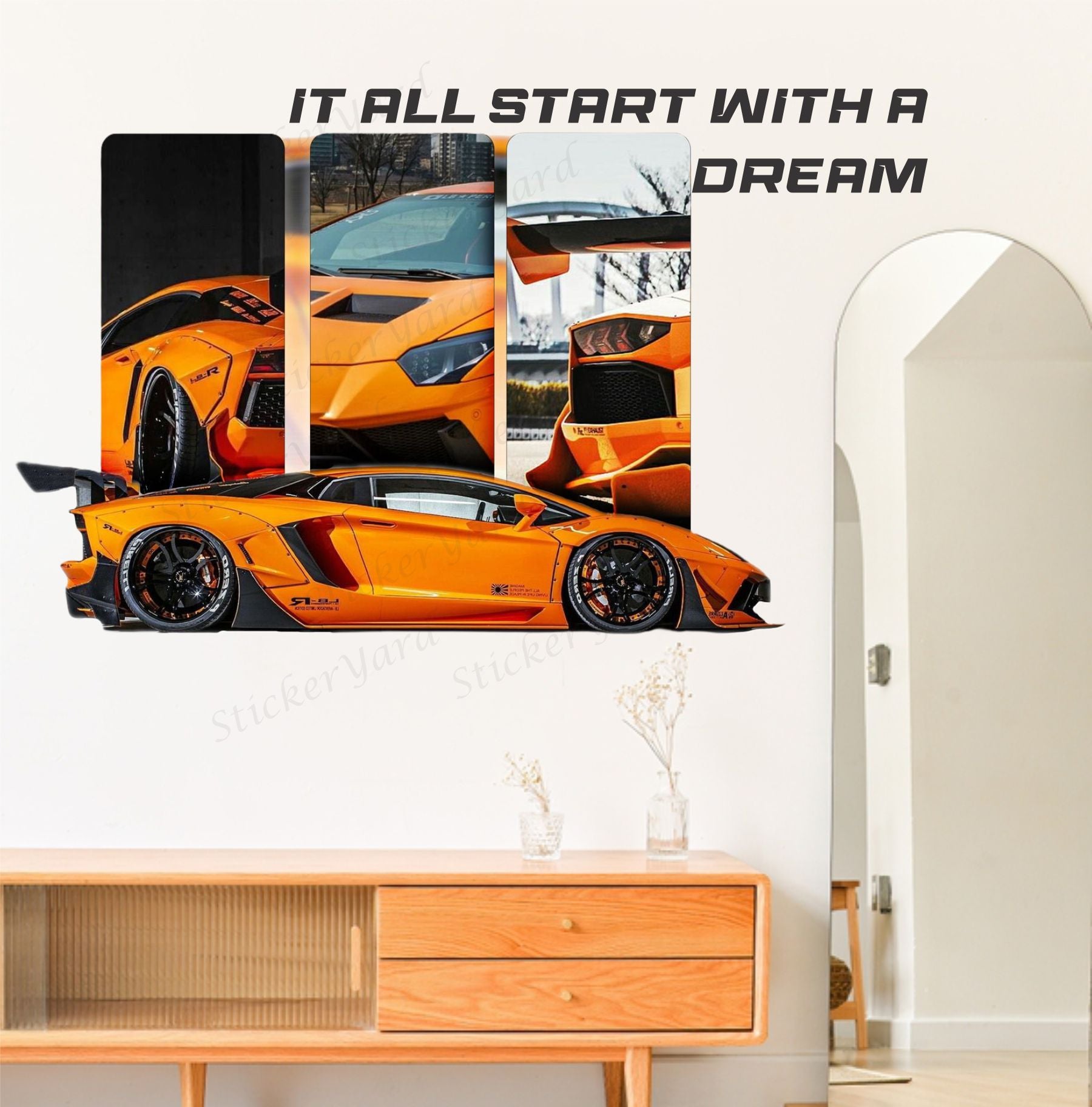 FramingoKart  PVC Vinyl Motivational Start Dream Car Quote Racing Car Wall Sticker Big size sticker Self Adhesive Sticker