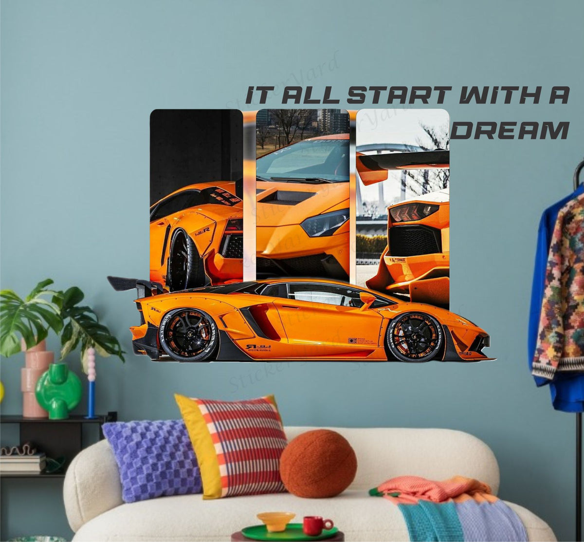 FramingoKart  PVC Vinyl Motivational Start Dream Car Quote Racing Car Wall Sticker Big size sticker Self Adhesive Sticker