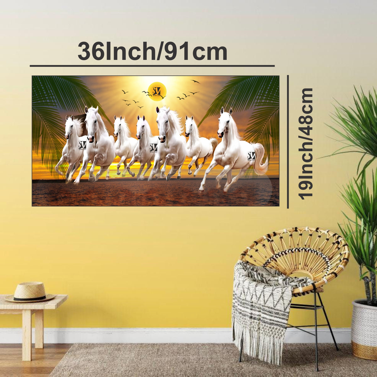 FramingoKart  7 Horses Vastu Art Decal Wall Stickers For Home,Kids,Bedroom,Living,Kitchen,Office Multicolor Vinyl Size- 91X48CM