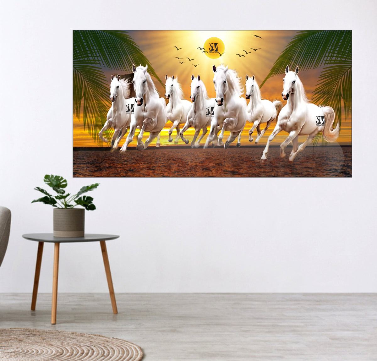 FramingoKart  7 Horses Vastu Art Decal Wall Stickers For Home,Kids,Bedroom,Living,Kitchen,Office Multicolor Vinyl Size- 91X48CM
