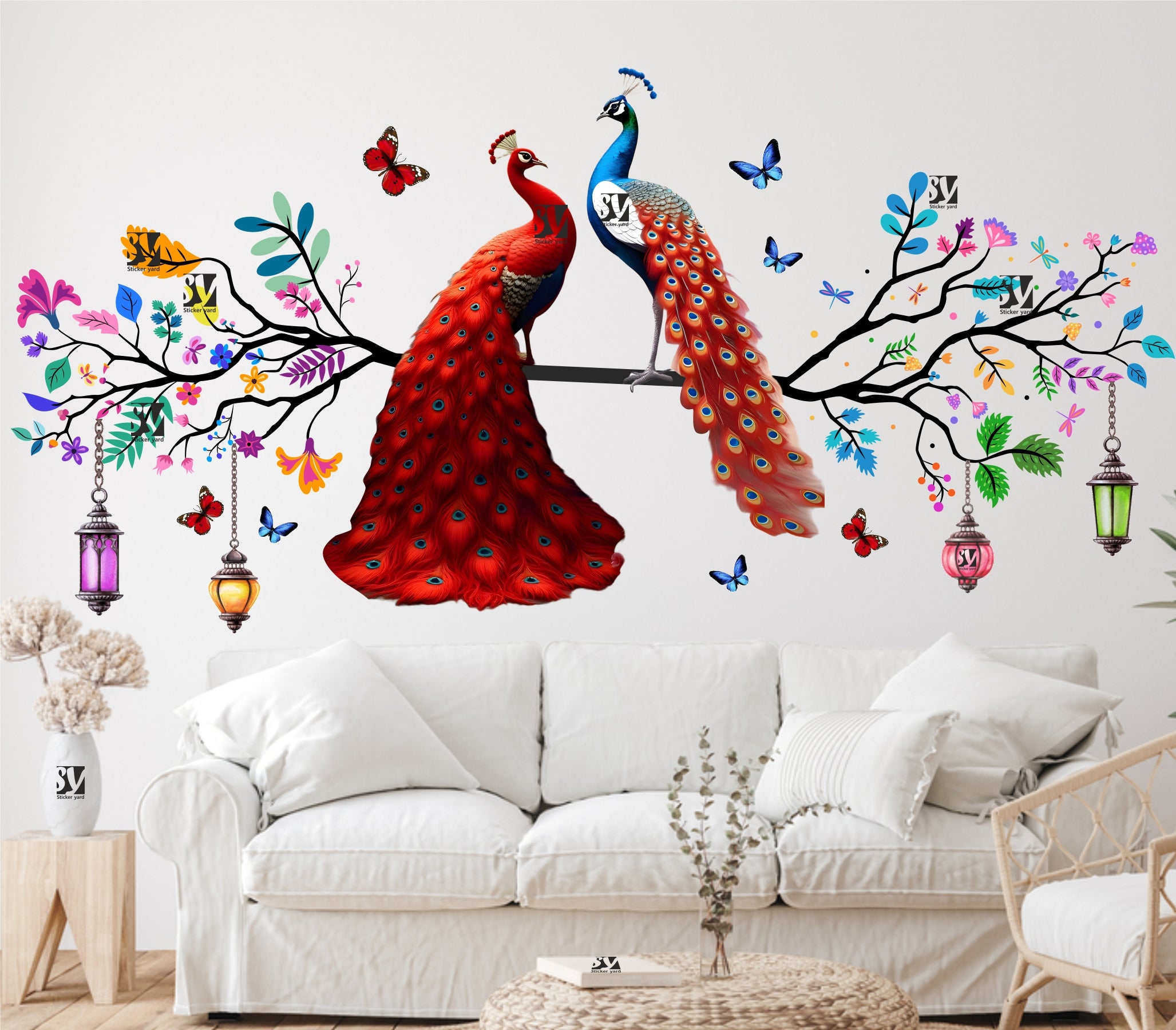 FramingoKart Colorful Peacock On Branch Art Decal Wall Stickers For Home,Kids,Bedroom,Living,Kitchen,Office Multicolor Vinyl Size- 91X46CM