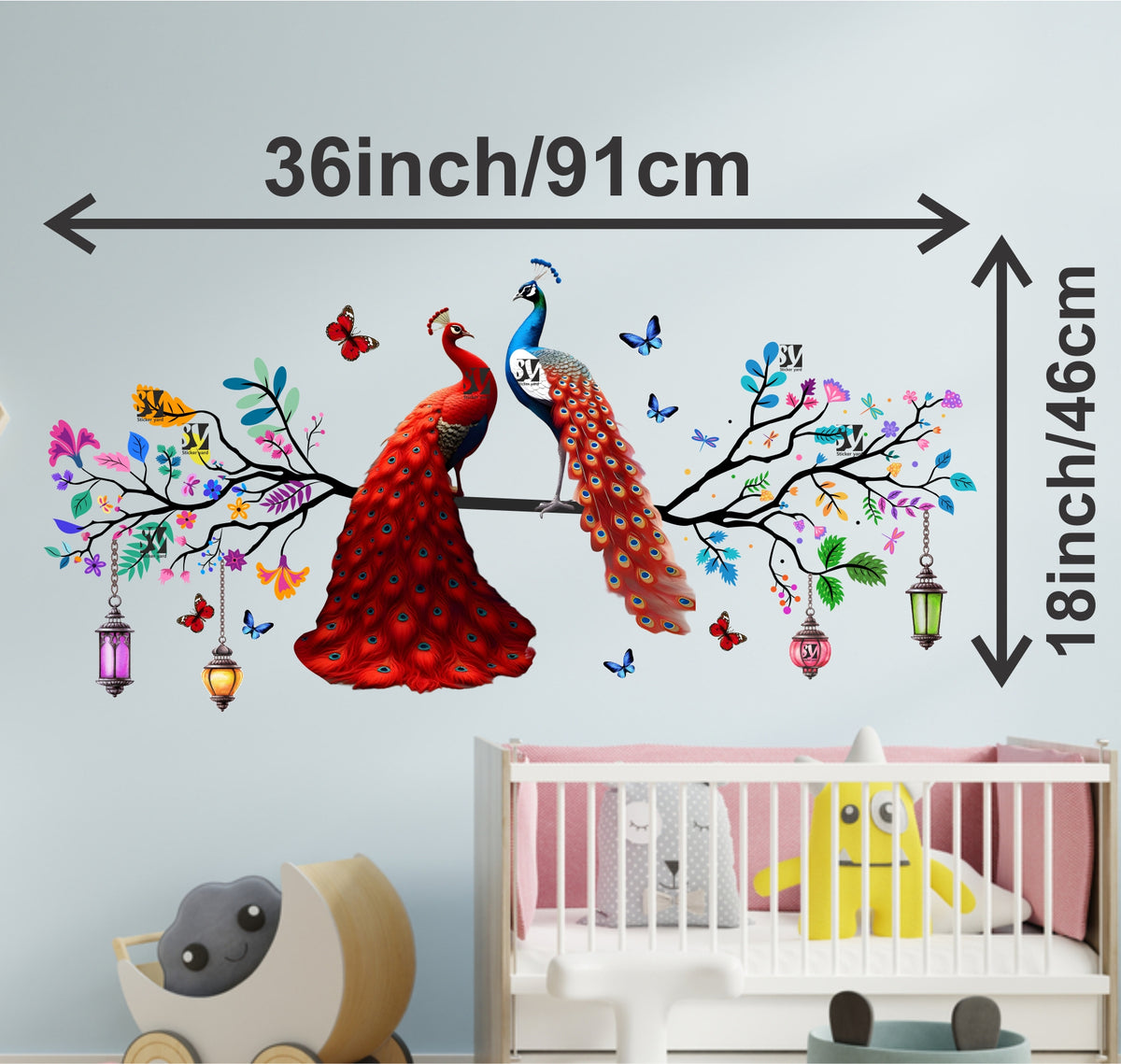 FramingoKart Colorful Peacock On Branch Art Decal Wall Stickers For Home,Kids,Bedroom,Living,Kitchen,Office Multicolor Vinyl Size- 91X46CM