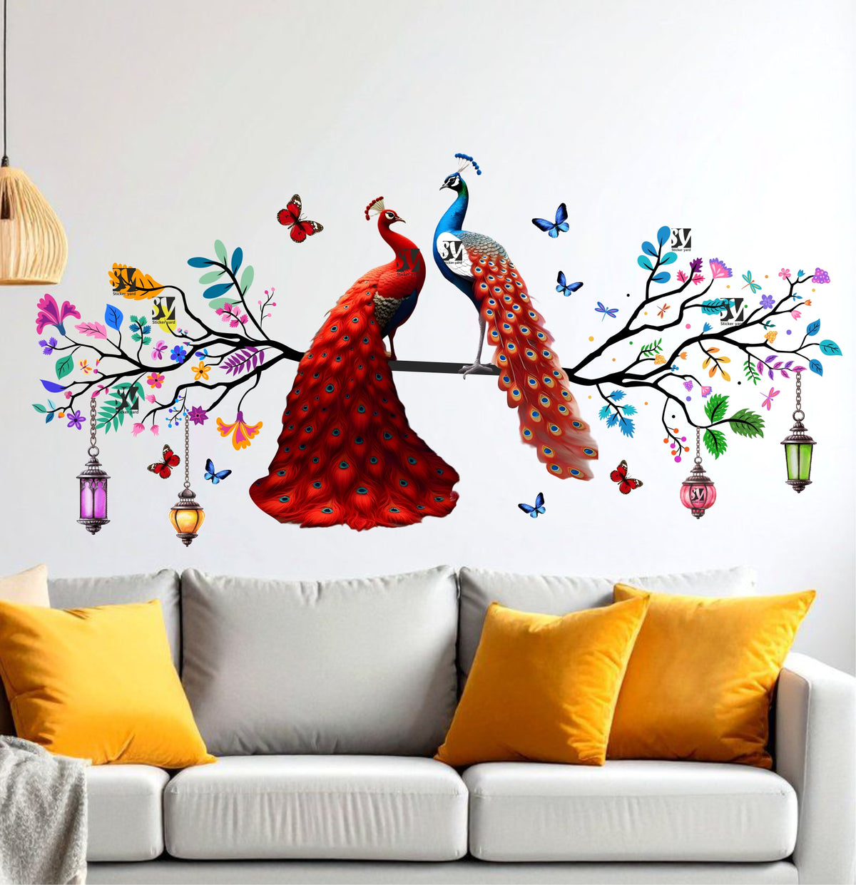 FramingoKart Colorful Peacock On Branch Art Decal Wall Stickers For Home,Kids,Bedroom,Living,Kitchen,Office Multicolor Vinyl Size- 91X46CM