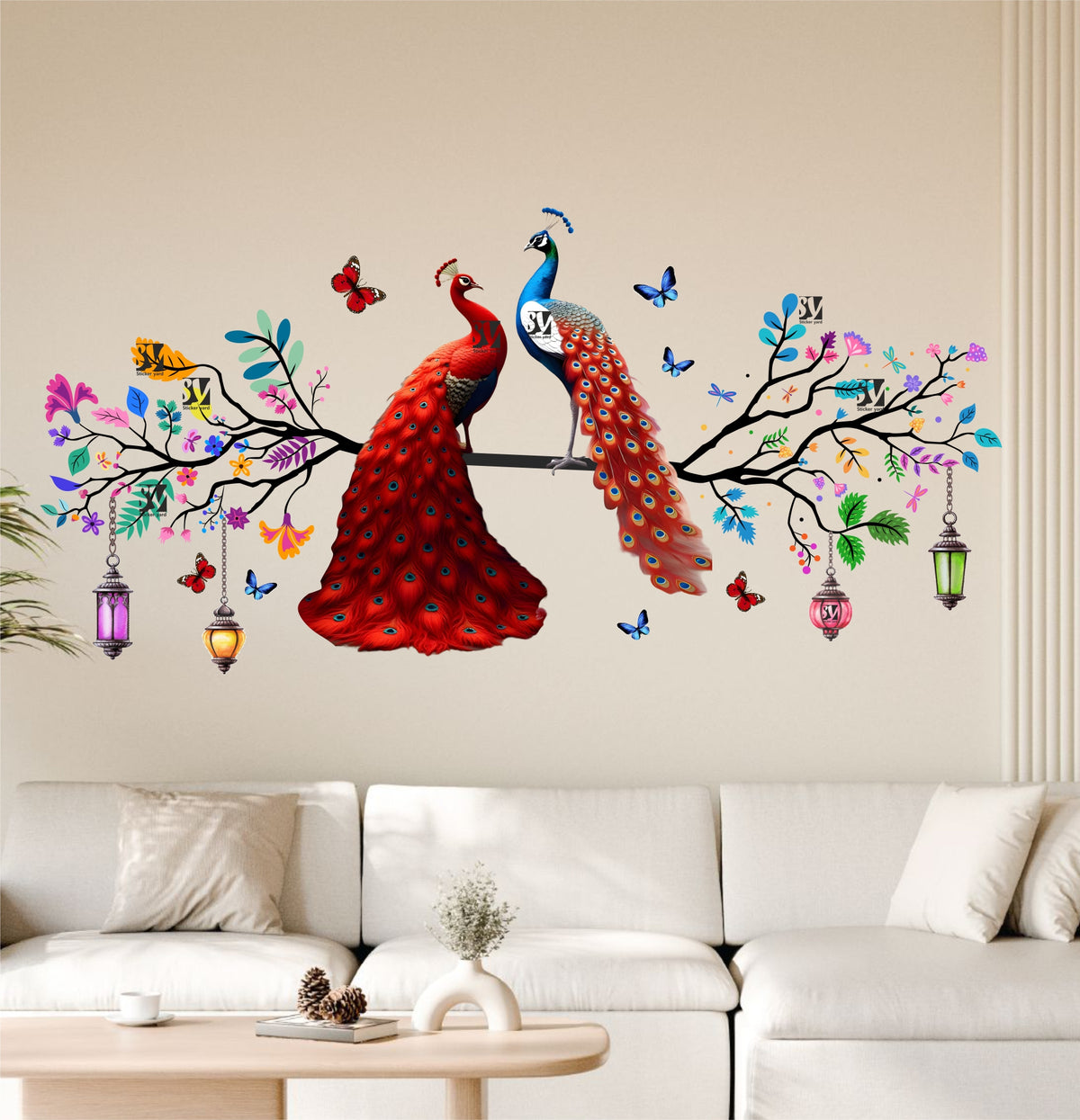 FramingoKart Colorful Peacock On Branch Art Decal Wall Stickers For Home,Kids,Bedroom,Living,Kitchen,Office Multicolor Vinyl Size- 91X46CM