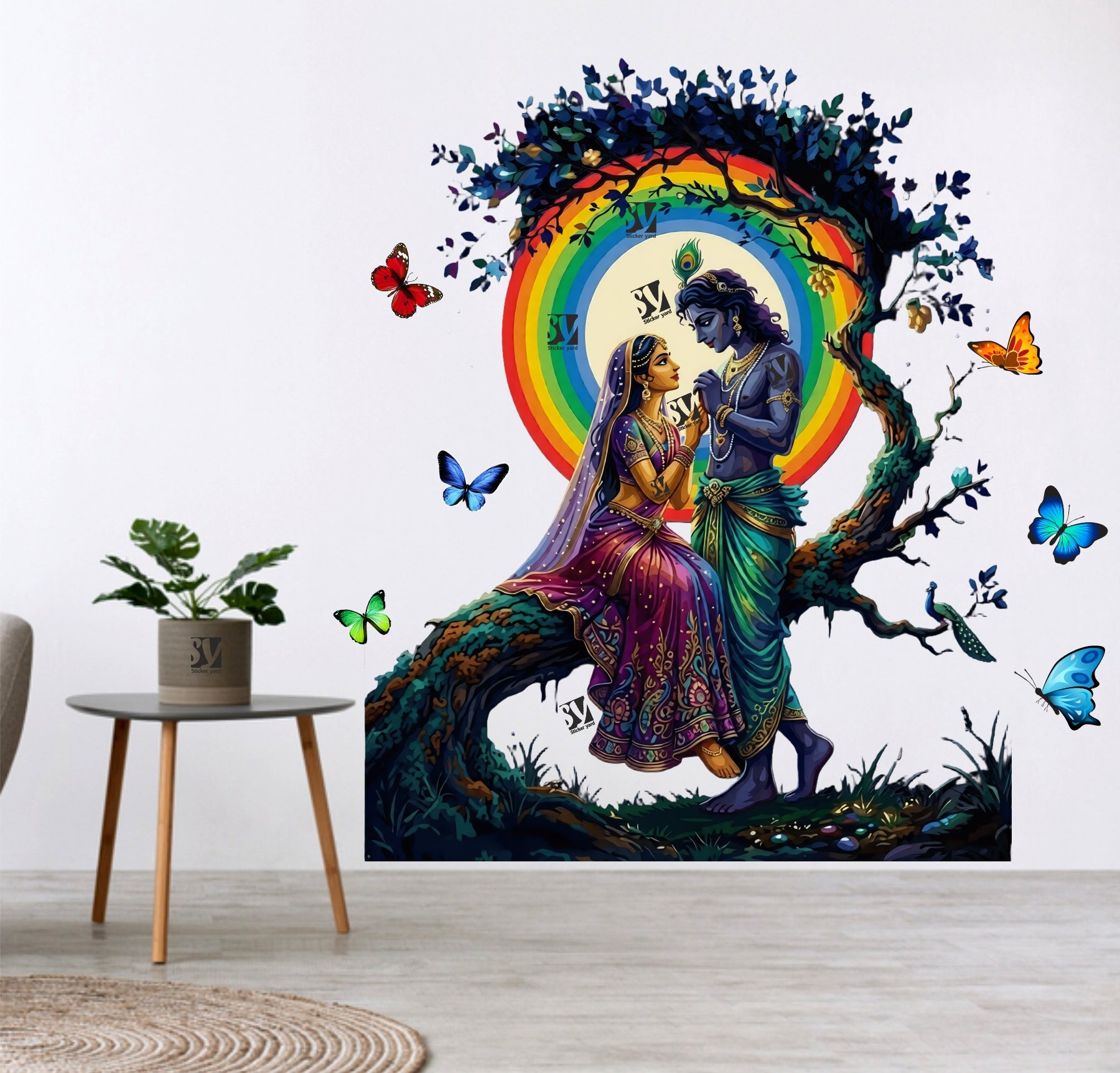 FramingoKart Radha Krishna On Tree Art Decal Wall Stickers For Home,Kids,Bedroom,Living,Kitchen,Office Multicolor Vinyl Size- 66X68CM
