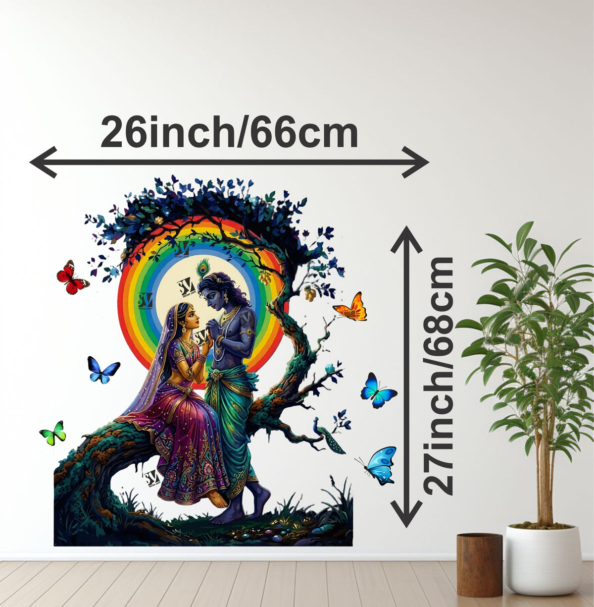 FramingoKart Radha Krishna On Tree Art Decal Wall Stickers For Home,Kids,Bedroom,Living,Kitchen,Office Multicolor Vinyl Size- 66X68CM