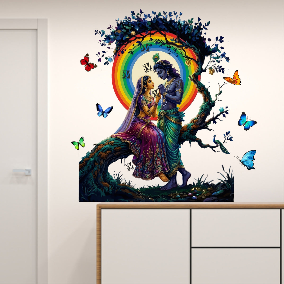 FramingoKart Radha Krishna On Tree Art Decal Wall Stickers For Home,Kids,Bedroom,Living,Kitchen,Office Multicolor Vinyl Size- 66X68CM