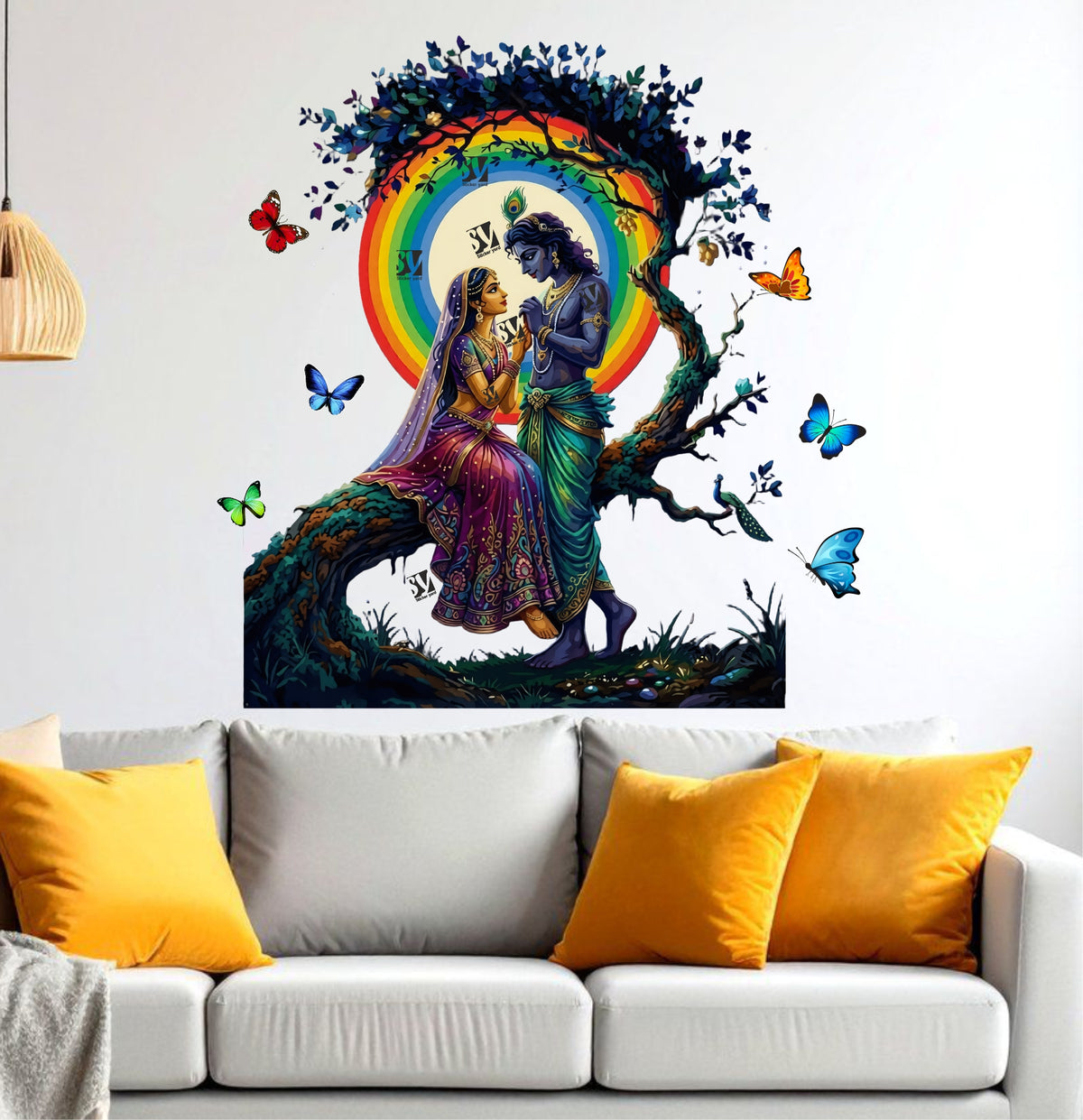 FramingoKart Radha Krishna On Tree Art Decal Wall Stickers For Home,Kids,Bedroom,Living,Kitchen,Office Multicolor Vinyl Size- 66X68CM